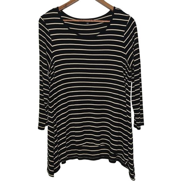 Cable & Gauge Black & Tan Striped Long Sleeve Tunic Large - Picture 1 of 6